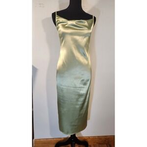Green Satin SLIP DRESS small Midi Pistachio‎ Lime Sexy Silky coquette